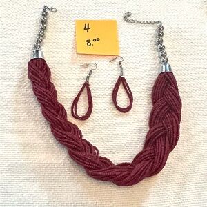 Braided Red Necklace and Earring Set